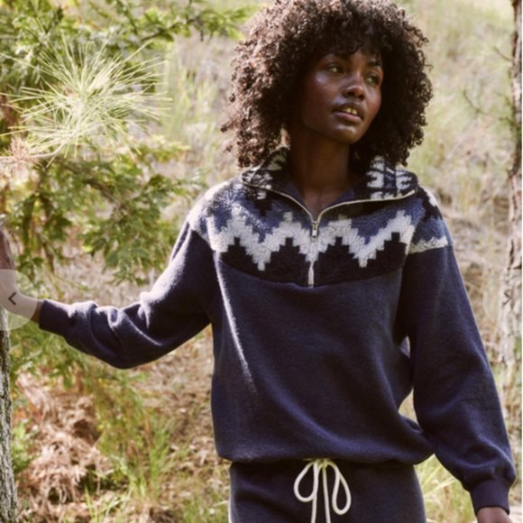 NWOT The Great. Fleece Half Zip Pullover Size 0 in Navy Canyon Geo. - Picture 1 of 4